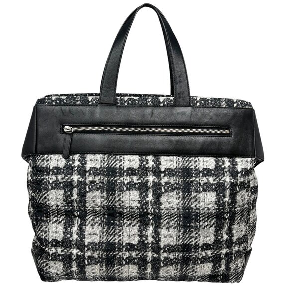 CHANEL Vintage 2013 CC Logo Tweed Print Tote Bag Black Silver Nylon [105104] - Picture 6 of 13